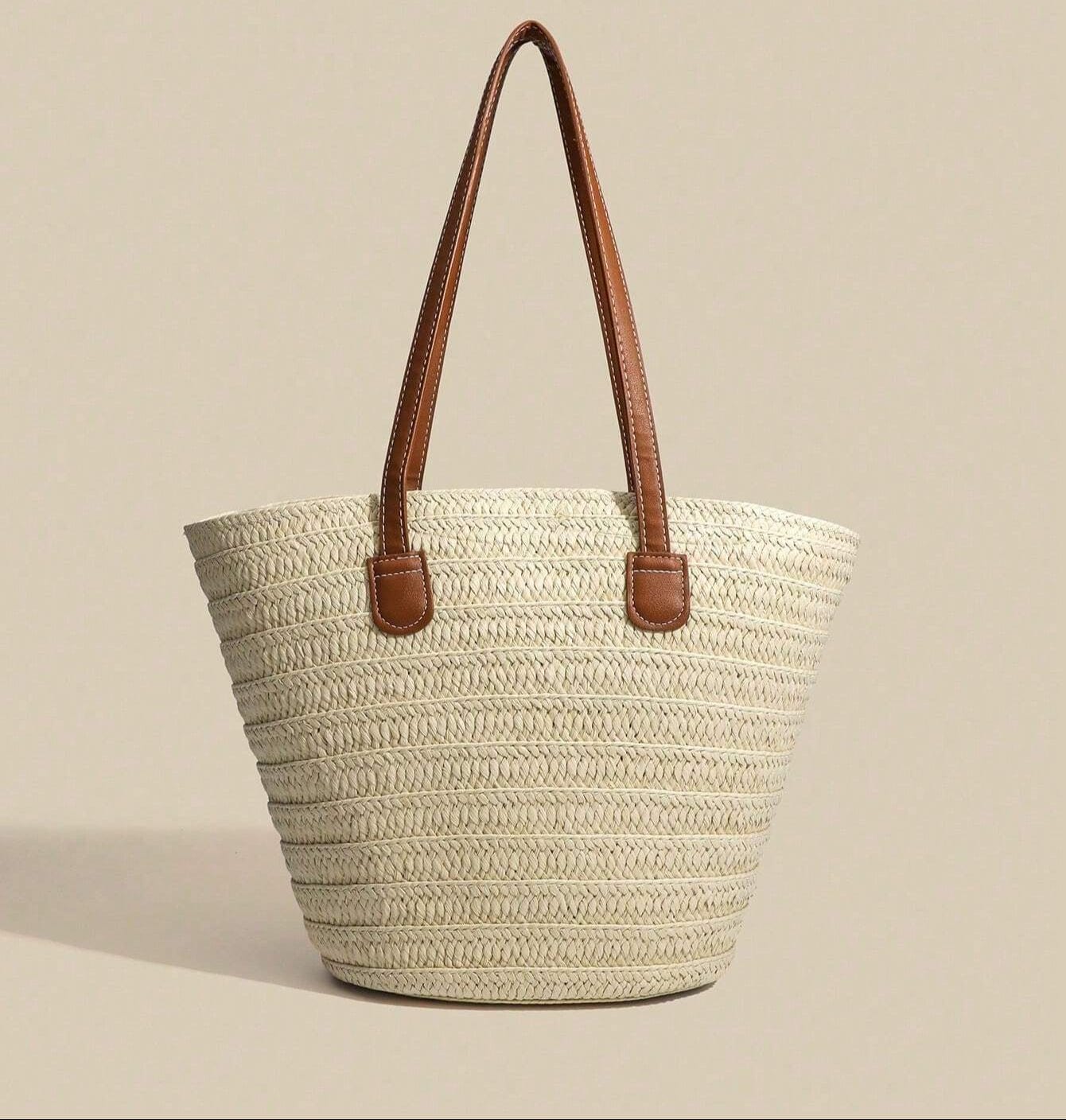 Mariposa Large Straw Tote Bag: Denim