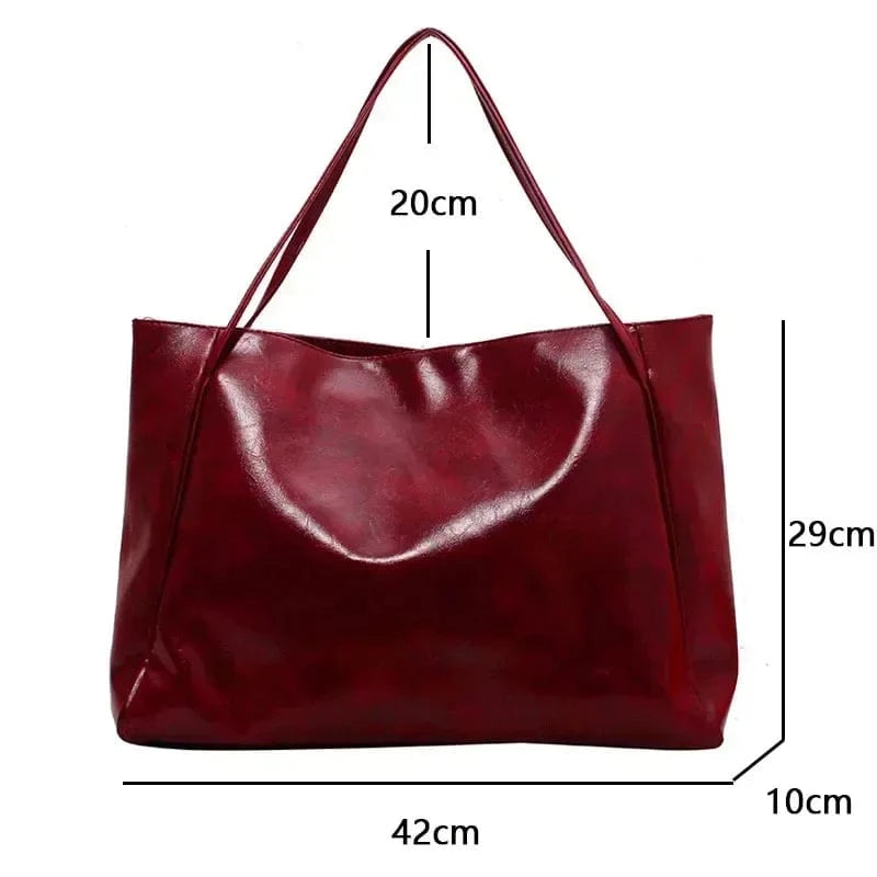 Red Leather Tote Bag Wine Red