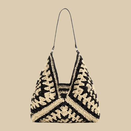 Crochet Tote Bag Black-brown