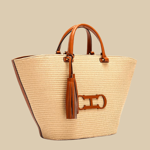 Designer Wicker Bag Beige