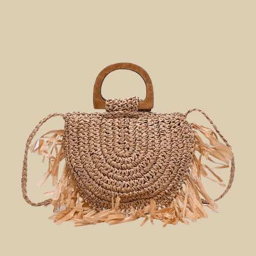 Fringed Straw Bag | Leonie khaki