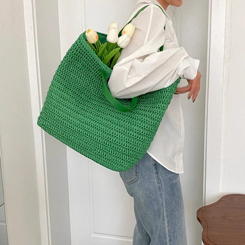 Green Straw Bags green