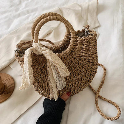 Half Round Woven Straw Bag | Stella