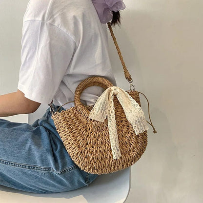 Half Round Woven Straw Bag | Stella