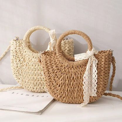 Half Round Woven Straw Bag | Stella