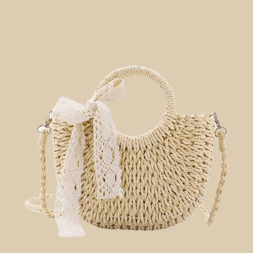 Half Round Woven Straw Bag | Stella beige