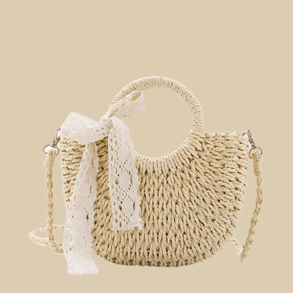 Half Round Woven Straw Bag | Stella beige