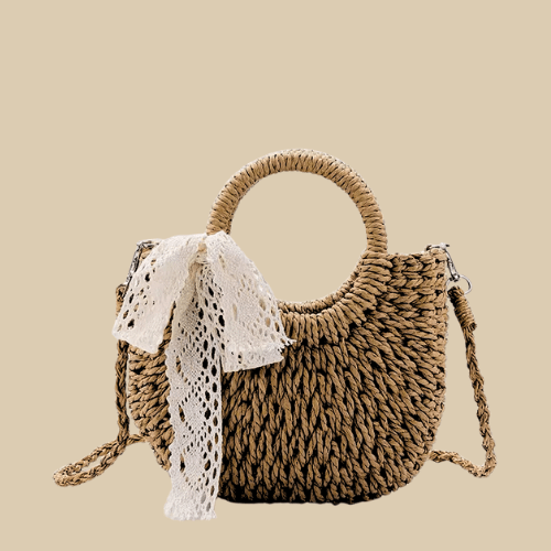 Half Round Woven Straw Bag | Stella khaki