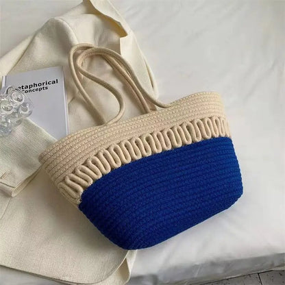 Large Straw Bag | Fiona Blue