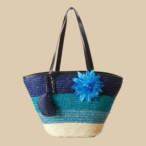 Large Straw Beach Bags | Flora Blue