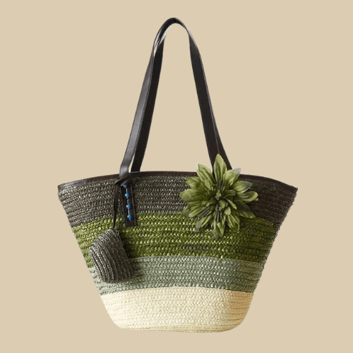 Large Straw Beach Bags | Flora Green