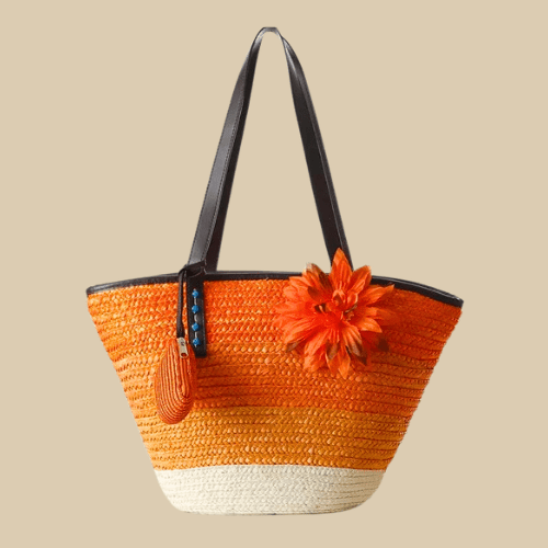 Large Straw Beach Bags | Flora Orange