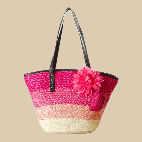 Large Straw Beach Bags | Flora Red