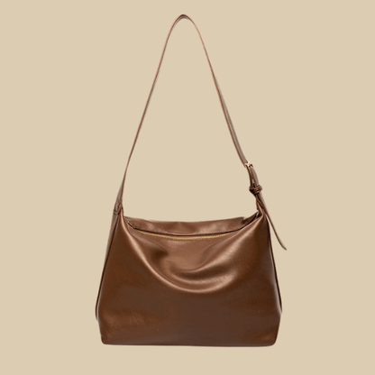 Leather Tote Bag With Zipper | Yasmine coffee