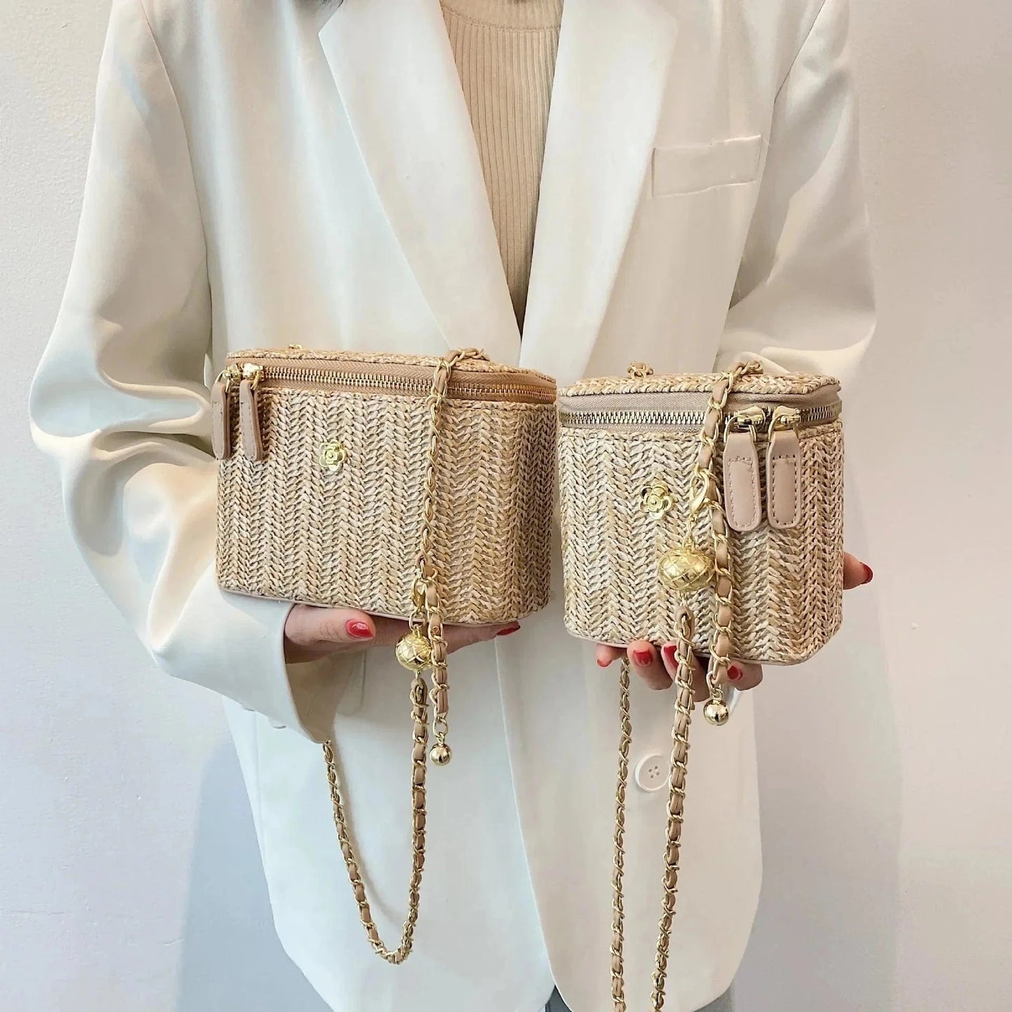 Luxury Straw Bags| Emeline Khaki / Small