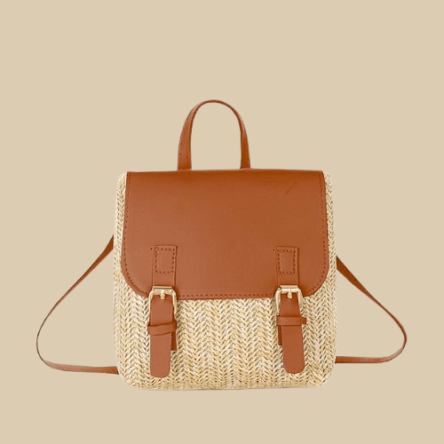 Mini Straw Backpack | Fanny Brown