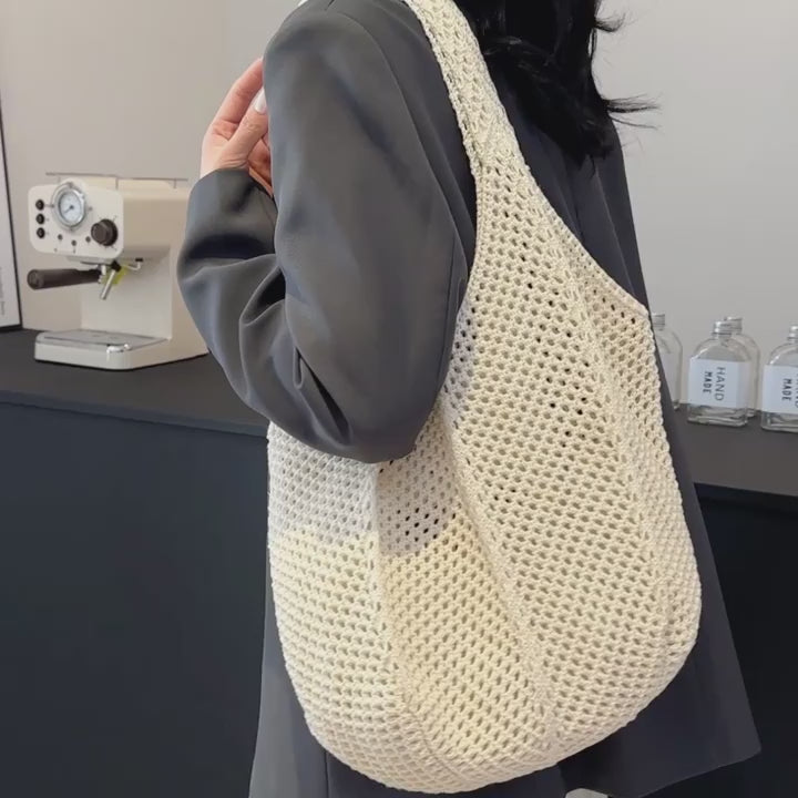 crochet grocery bag_straw_and_leather