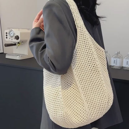 crochet grocery bag_straw_and_leather