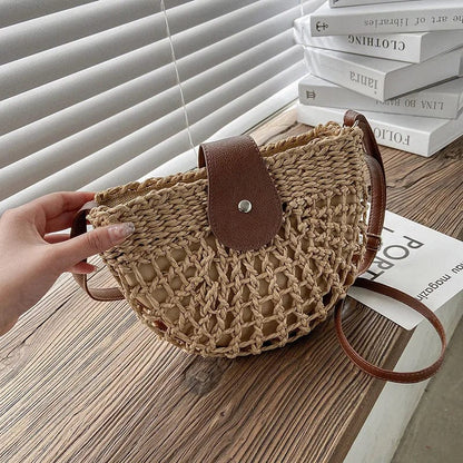 Round Straw Bag Leather Strap | Tiffany