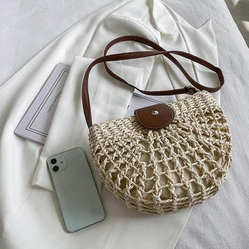 Round Straw Bag Leather Strap | Tiffany