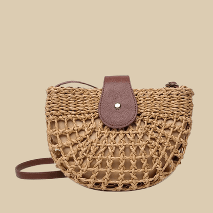 Round Straw Bag Leather Strap | Tiffany Khaki