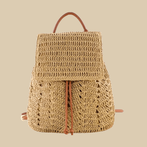 Straw Backpack Light Brown