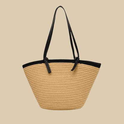 Straw Bag Leather Handles | Capucine Khaki