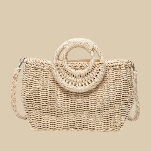 Straw Bag With Round Handles | Dana beige