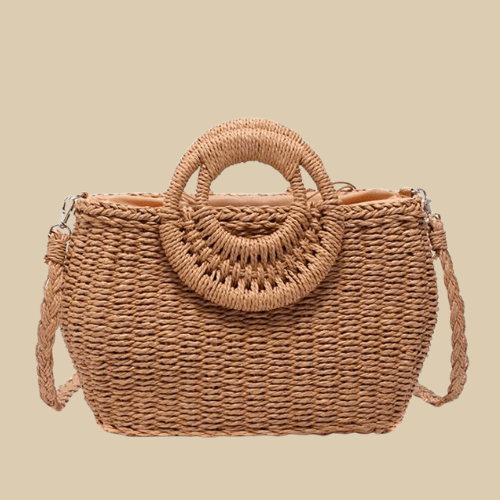 Straw Bag With Round Handles | Dana khaki