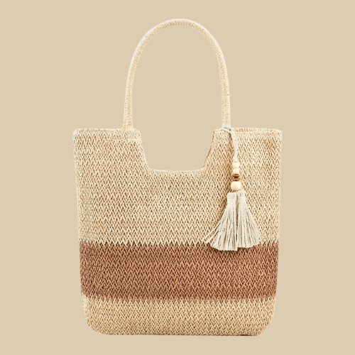 Straw Beach Bag With Zip | Amaria Beige