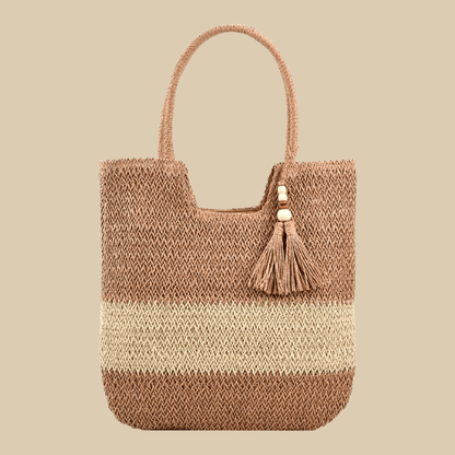 Straw Beach Bag With Zip | Amaria Khaki