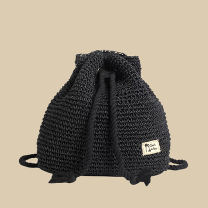 Straw Bucket Beach Bag | Felia Black