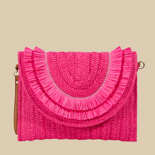 Straw Clutch Bag Wedding | Melinda hotpink