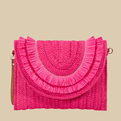 Straw Clutch Bag Wedding | Melinda hotpink