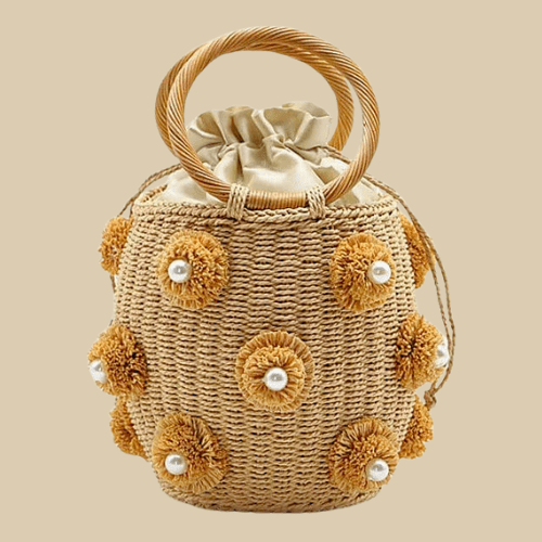 Vintage Straw Bags brown Flowers