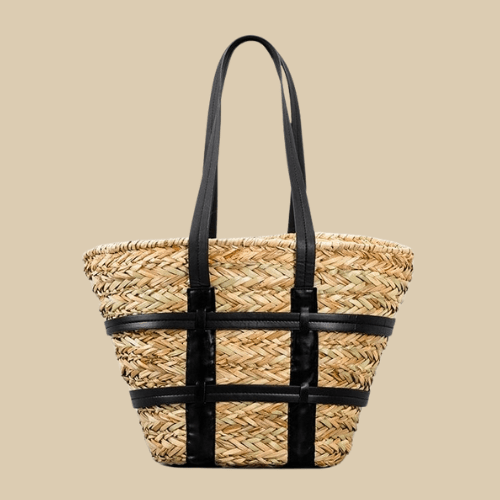 Wicker and Leather Bag Black