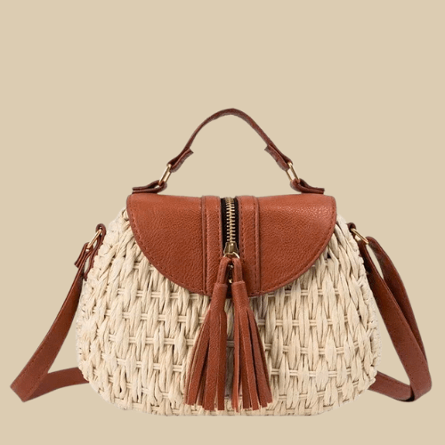 Wicker Crossbody Bag Beige