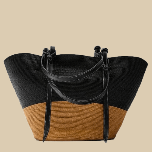 Woven Straw Bag | Luccia khaki black