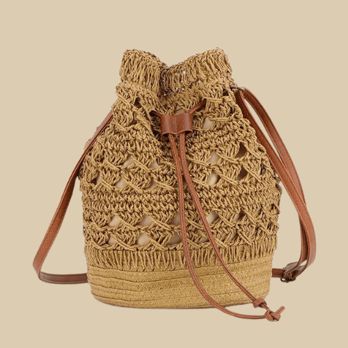 Woven Straw Bucket | Maho khaki